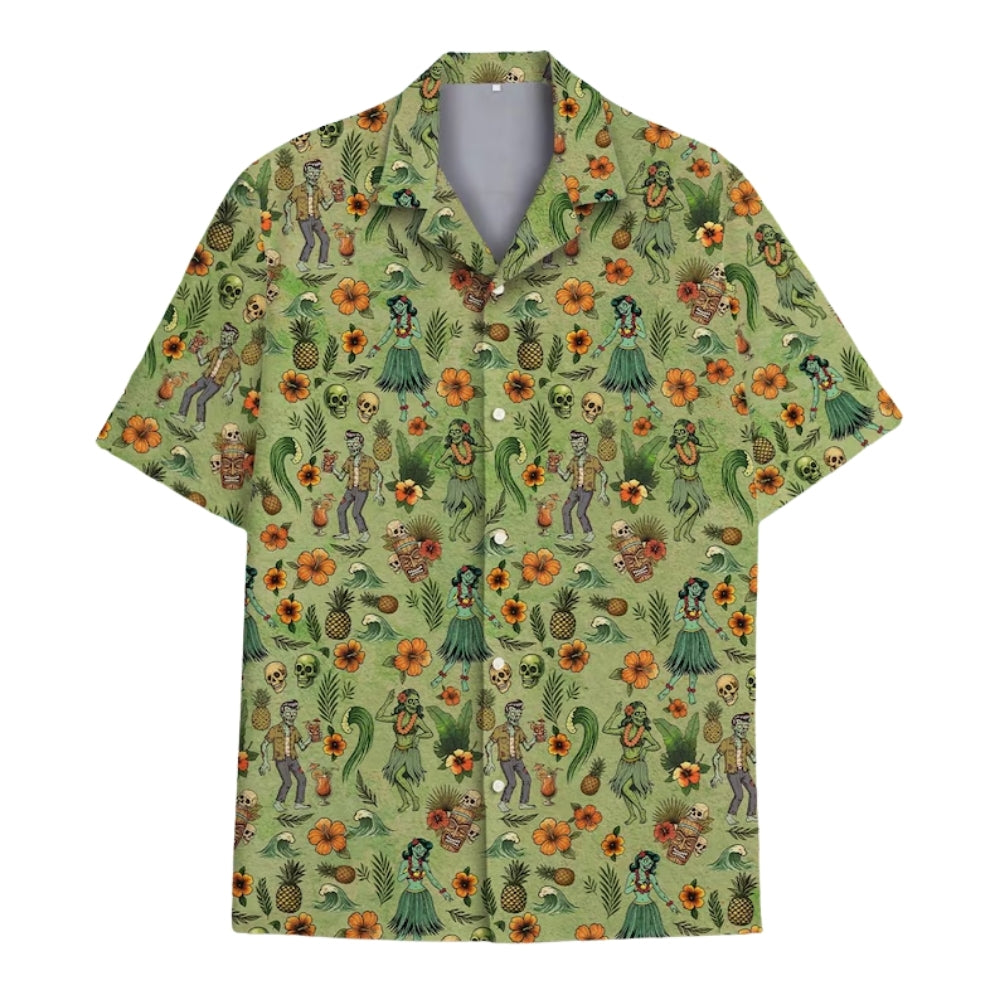 Zombie Hula Girl Aloha Hawaiian Shirt Men Women, Zombie Skull Hawaiian Shirts HE0115