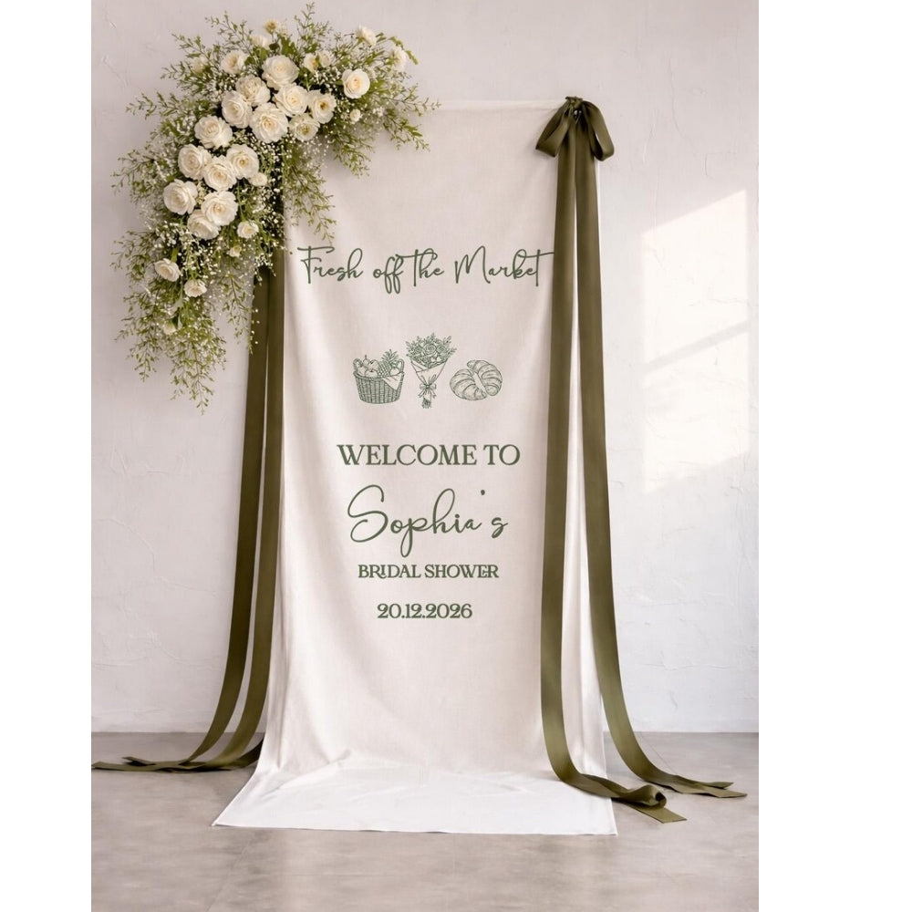 Fresh Off The Market Custom Bridal Shower Welcome Banner, Personalized Fabric Welcome Bridal Shower Banner WD0211