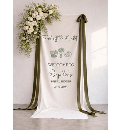 Fresh Off The Market Custom Bridal Shower Welcome Banner, Personalized Fabric Welcome Bridal Shower Banner WD0211