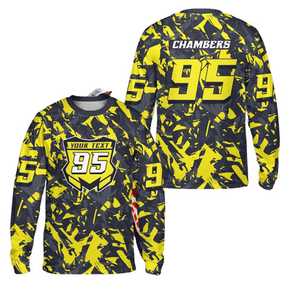 Custom Black Red Camouflage Dirt Bike Racing Long Sleeve Jersey For Men, Custom Dirt Bike Shirts ME0015