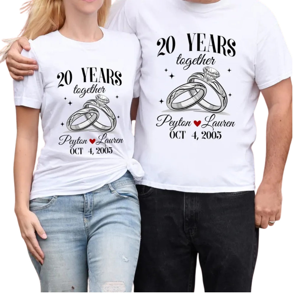 Personalized 20 Years Together Anniversary Matching Couple T Shirts, Custom Anniversary Husband Wife Matching Shirts ET0771