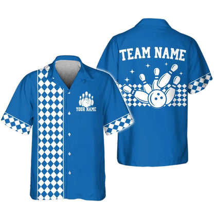 Custom Checkered Retro Bowling Red Hawaiian Shirt Men Women, Custom Retro Bowling Team Shirts BE0170