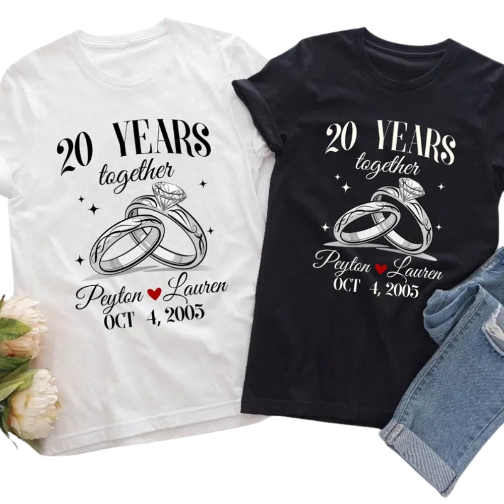 Personalized 20 Years Together Anniversary Matching Couple T Shirts, Custom Anniversary Husband Wife Matching Shirts ET0771
