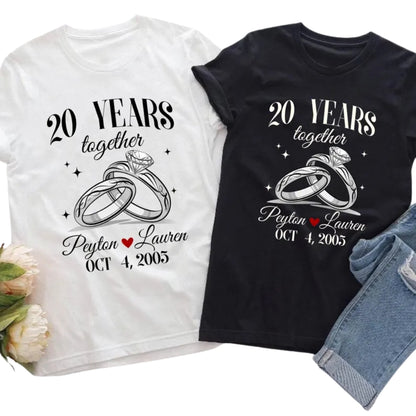 Personalized 20 Years Together Anniversary Matching Couple T Shirts, Custom Anniversary Husband Wife Matching Shirts ET0771