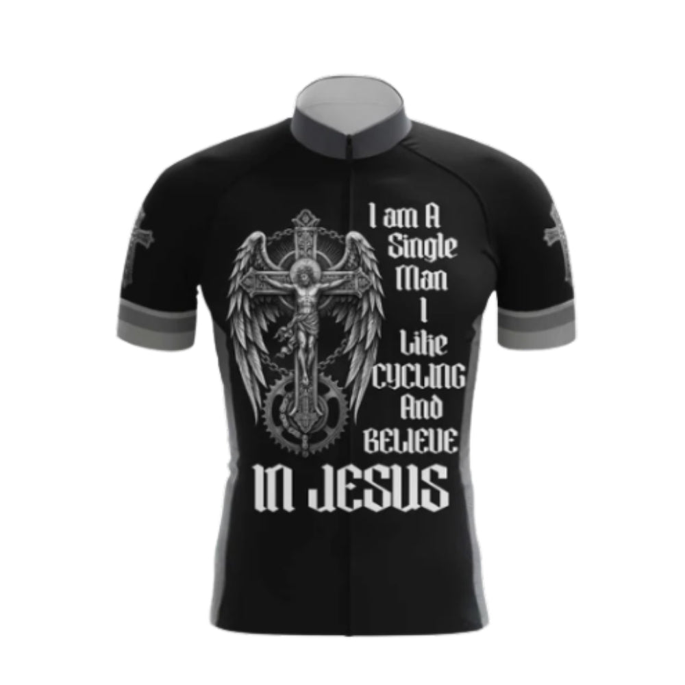I Am A Single Man I Like Cycling And Believe In Jesus Cross Cycling Short Sleeve Jersey Mens, Faith Christian Cycling Jerseys CG0536