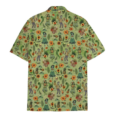Zombie Hula Girl Aloha Hawaiian Shirt Men Women, Zombie Skull Hawaiian Shirts HE0115