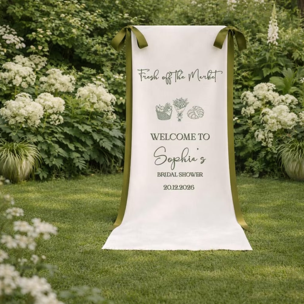 Fresh Off The Market Custom Bridal Shower Welcome Banner, Personalized Fabric Welcome Bridal Shower Banner WD0211