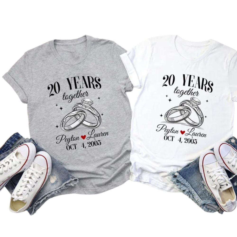 Personalized 20 Years Together Anniversary Matching Couple T Shirts, Custom Anniversary Husband Wife Matching Shirts ET0771