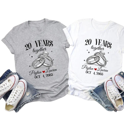 Personalized 20 Years Together Anniversary Matching Couple T Shirts, Custom Anniversary Husband Wife Matching Shirts ET0771