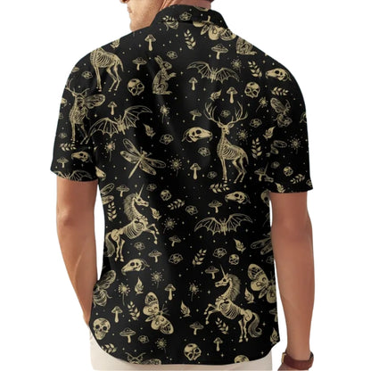 Skeleton Animals Hawaiian Shirt Mens Black And Gold, Skeleton Hawaiian Shirts HE0149