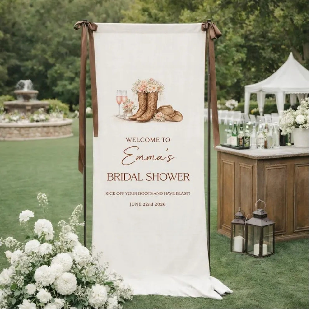 Personalized Cowgirl Bridal Shower Fabric Welcome Banner, Custom Western Bridal Shower Welcome Banner WD0212