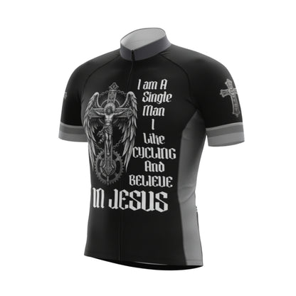 I Am A Single Man I Like Cycling And Believe In Jesus Cross Cycling Short Sleeve Jersey Mens, Faith Christian Cycling Jerseys CG0536