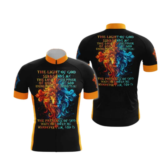 The Light Of God Orange And Blue Lion Cycling Short Sleeve Jersey Men, Christian Cycling Jerseys CG0537