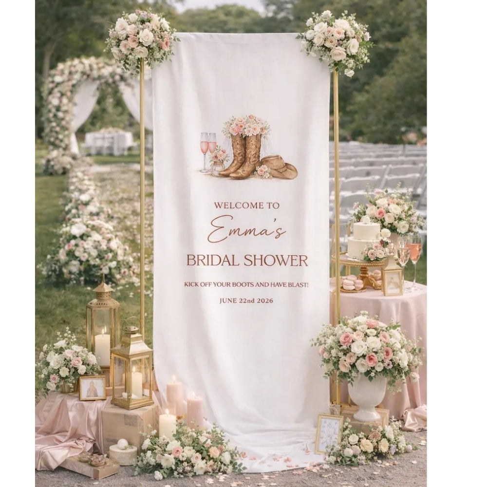 Personalized Cowgirl Bridal Shower Fabric Welcome Banner, Custom Western Bridal Shower Welcome Banner WD0212