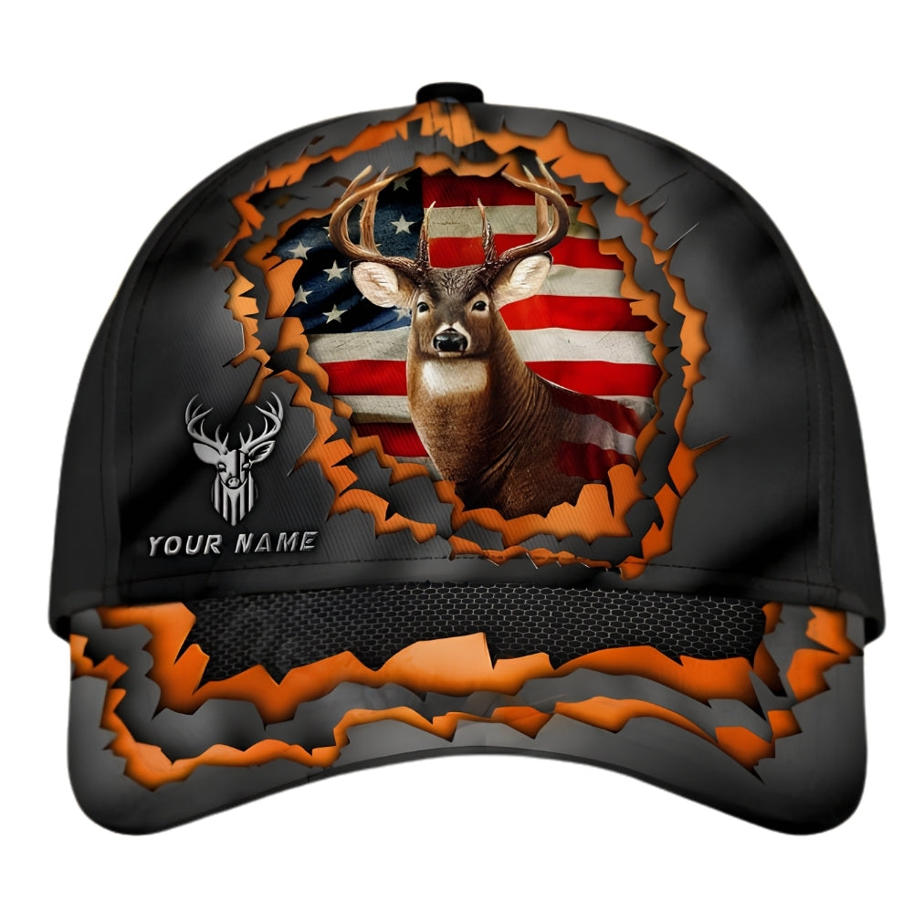 American Flag Custom Deer Hunting Baseball Cap, Custom 3D Printed Hat For Deer Hunter CP0436