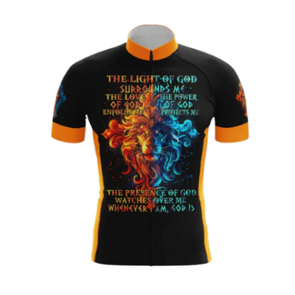 The Light Of God Orange And Blue Lion Cycling Short Sleeve Jersey Men, Christian Cycling Jerseys CG0537