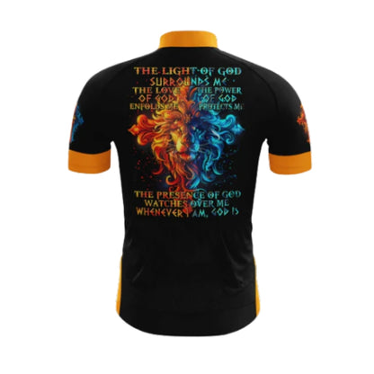 The Light Of God Orange And Blue Lion Cycling Short Sleeve Jersey Men, Christian Cycling Jerseys CG0537
