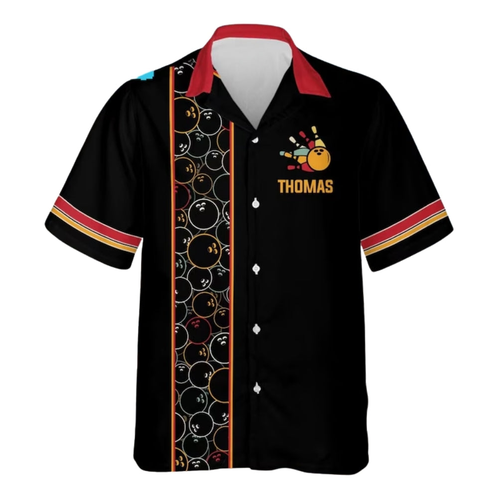 Custom Retro Black Bowling Hawaiian Shirt Men Women, Custom Team Retro Bowling Shirts BE0179