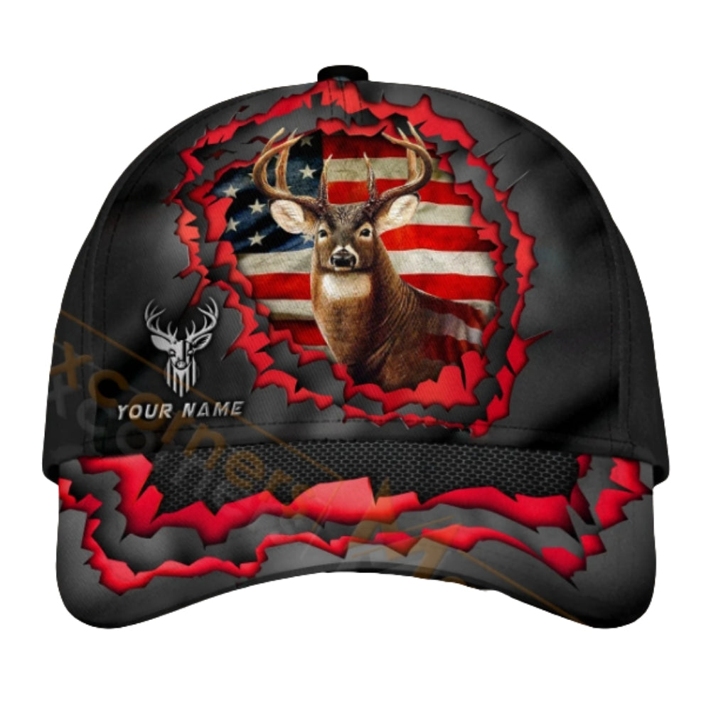 American Flag Custom Deer Hunting Baseball Cap, Custom 3D Printed Hat For Deer Hunter CP0436