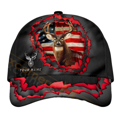 American Flag Custom Deer Hunting Baseball Cap, Custom 3D Printed Hat For Deer Hunter CP0436