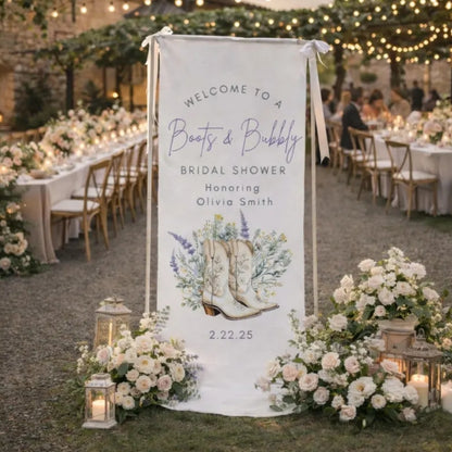 Boots And Bubbly Custom Cowgirl Bridal Shower Fabric Welcome Banner, Custom Western Fabric Welcome Banner For Bridal Party WD0213