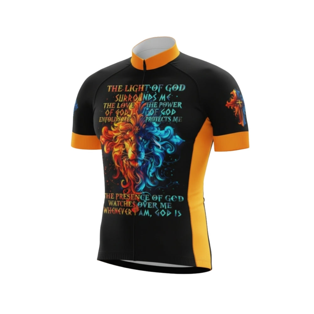 The Light Of God Orange And Blue Lion Cycling Short Sleeve Jersey Men, Christian Cycling Jerseys CG0537