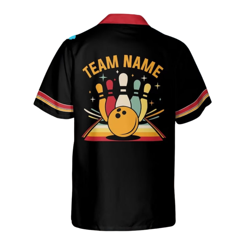Custom Retro Black Bowling Hawaiian Shirt Men Women, Custom Team Retro Bowling Shirts BE0179