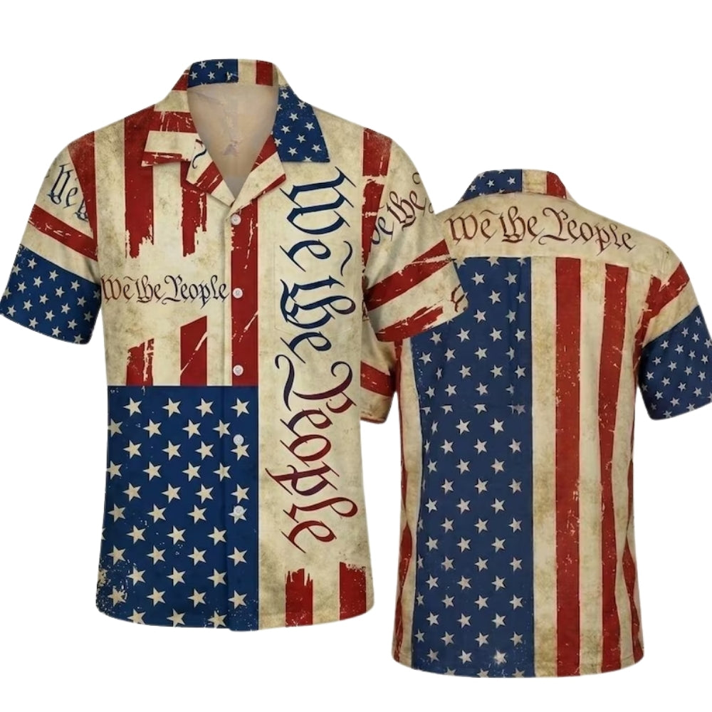 We The People Vintage American Flag Hawaiian Shirt Men Women, Patriotic 4th Of July Hawaiian Shirts HE0336
