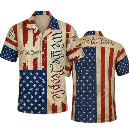 We The People Vintage American Flag Hawaiian Shirt Men Women, Patriotic 4th Of July Hawaiian Shirts HE0336