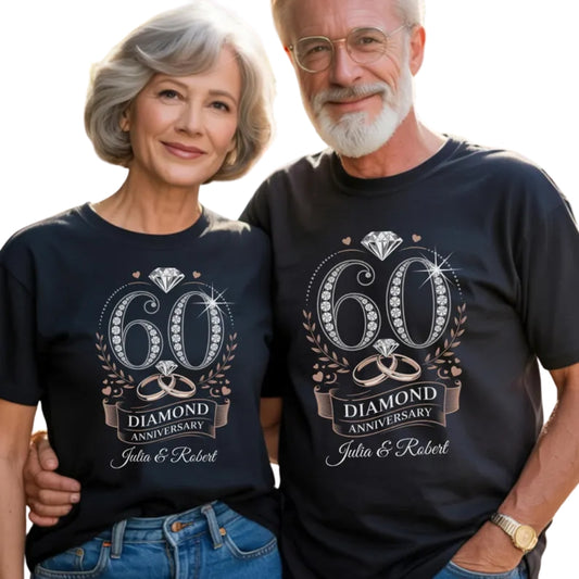 Personalized 60 Diamond Anniversary Matching Husband Wife T Shirt, Custom 60 Years Anniversary Matching Couple Shirts ET0773