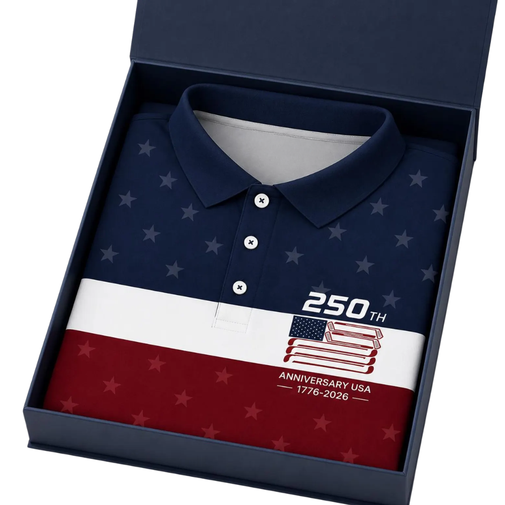 250th Anniversary USA 1776-2026 Navy White Red Golf Polo Shirt Men, 4th Of July Patriotic Golf Shirts GE0485