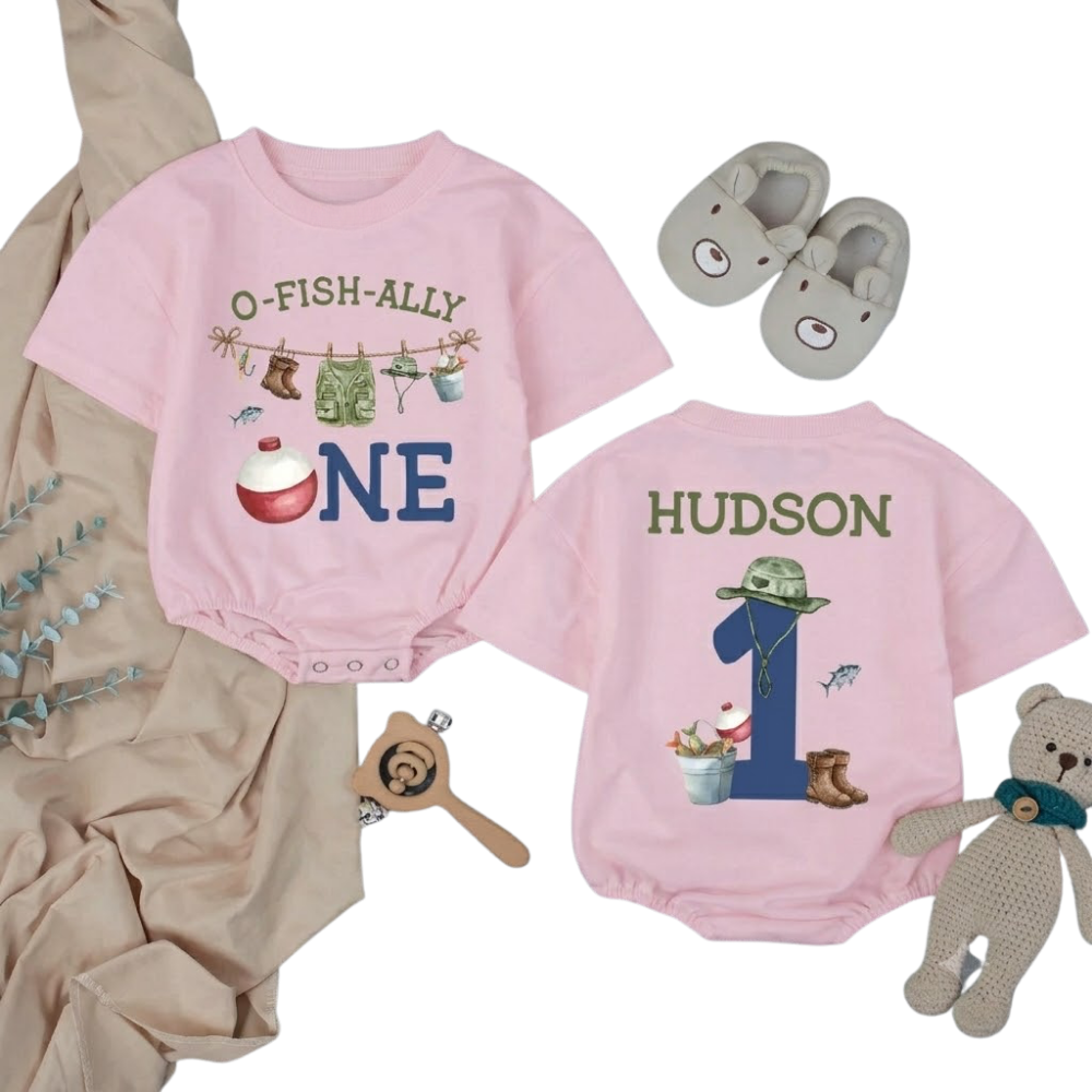 Custom O-Fish-Ally One Birthday Baby T Shirt Romper, Custom Fishing 1st Birthday Baby Romper BB0252