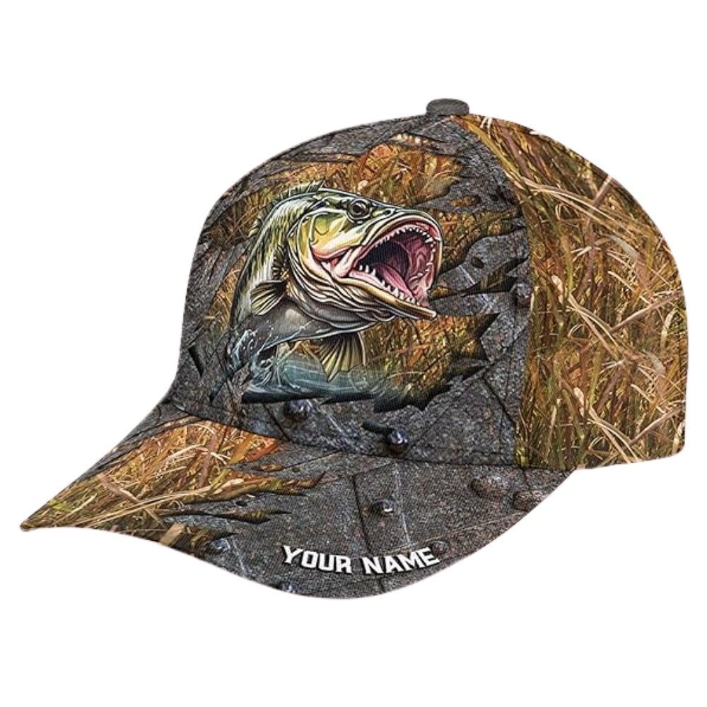 Personalized Largemouth Bass Baseball Cap, Custom Bass Fishing Caps Hats CP0201