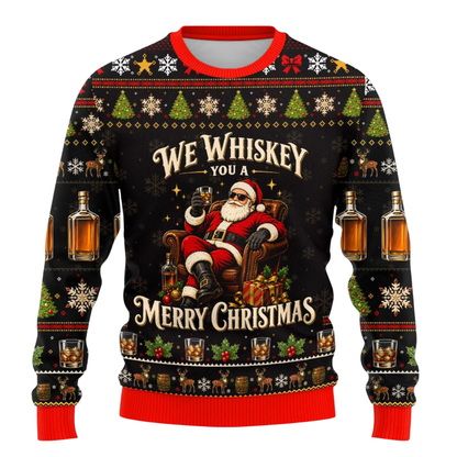 We Whiskey You A Merry Christmas Santa Ugly Sweater, Whiskey Lover Christmas Sweatshirt 2D1238