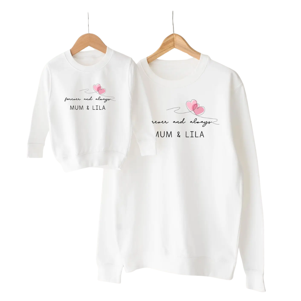 Forever And Always Heart Personalized Mommy And Me Sweatshirt Matching, Custom Mother And Child Sweatshirts ET1447