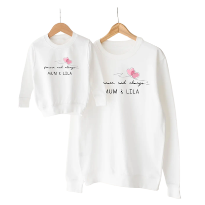Forever And Always Heart Personalized Mommy And Me Sweatshirt Matching, Custom Mother And Child Sweatshirts ET1447