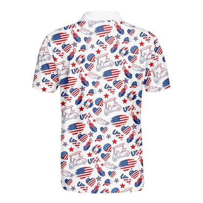 Golf Pattern American Flag Mens Golf Polo Shirt, Patriotic Fourth Of July Golf Shirts GE0566