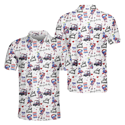 Par Then Bar Flamingo USA Flag Golf Men Polo Shirt, Funny Flamingo Patriotic Golf Shirts For 4th Of July GE0470