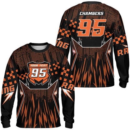 Personalized Mens Black Red Dirt Bike Jersey Long Sleeve, Custom Racing Dirt Bike Shirts MZ0108