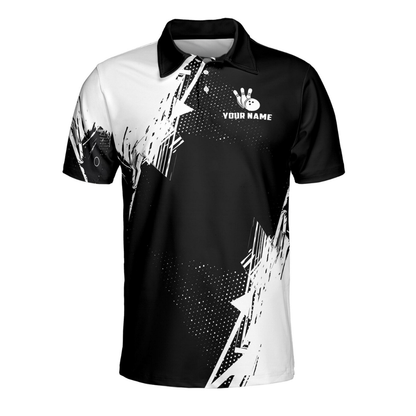 Custom Team Black White Bowling Polo Shirt For Men, Custom Bowling Shirts BE0210
