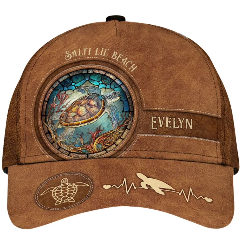 Salty Lil' Beach Turtle Custom Name Baseball Cap 3D Printed, Personalized Turtle Cap Hat CP0617