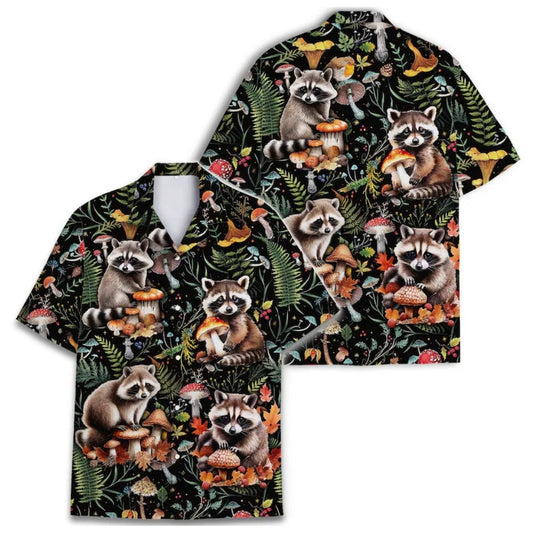 Raccoon Mushroom Hawaiian Shirt Men Women, Tropical Raccoon Lover Hawaiian Shirts HE0164