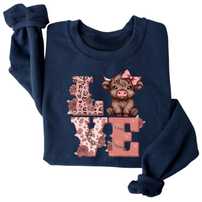 Valentines Highland Cow Love Sweatshirt, Western Valentine Sweatshirt 2D0776