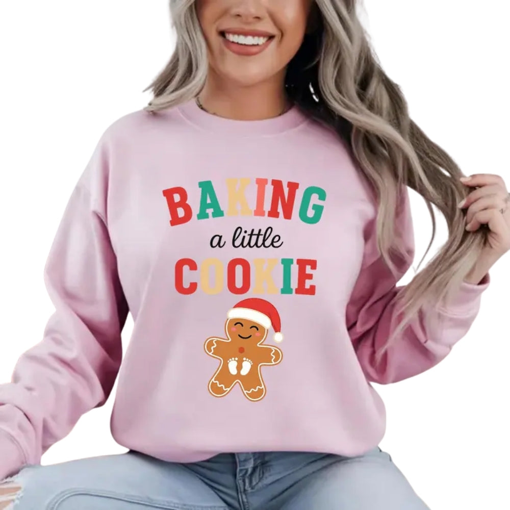 Baking A Little Cookie Sweatshirt, Christmas Pregnancy Announcement Sweatshirt 2D0542