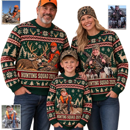 Run Run Rodolph Custom Hunting Photo Ugly Christmas Sweatshirt, Personalized Christmas Hunting Lover Ugly Sweater 2D1281