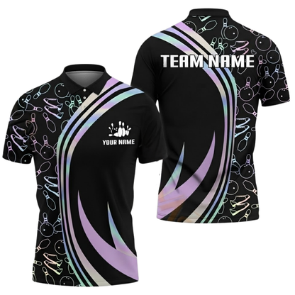 Custom Team Neon Purple Black Bowling Polo Shirt For Men, Custom Bowling Team Shirts BZ0523