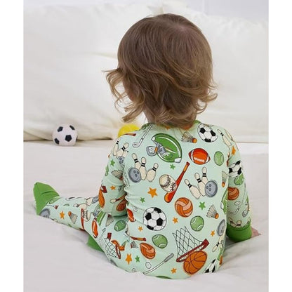 Football Baseball Softball Baby Romper Convertible Zippy, Balls Sport Baby Convertible Romper Green BB0367