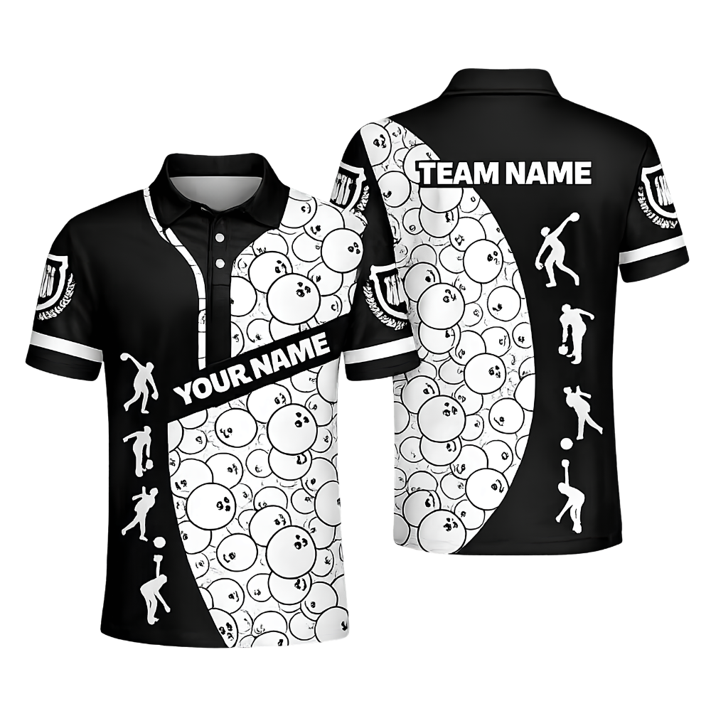 Custom Team Black And White Men Bowling Jersey, Custom Bowling Shirts BZ0445