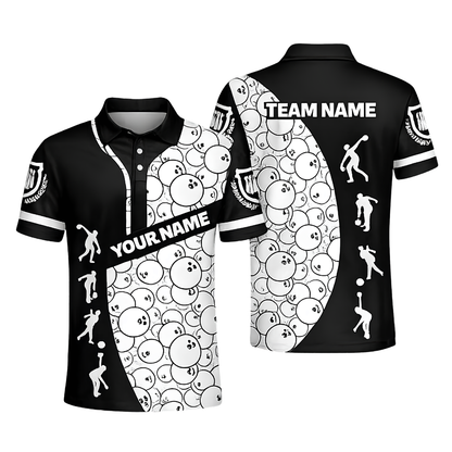 Custom Team Black And White Men Bowling Jersey, Custom Bowling Shirts BZ0445