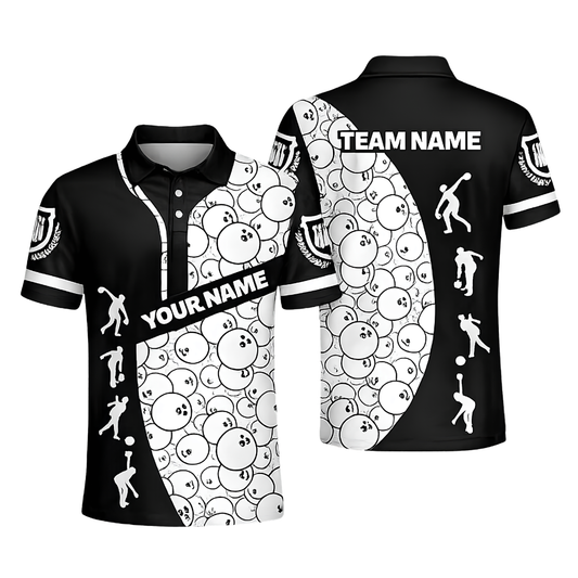Custom Team Black And White Men Bowling Jersey, Custom Bowling Shirts BZ0445